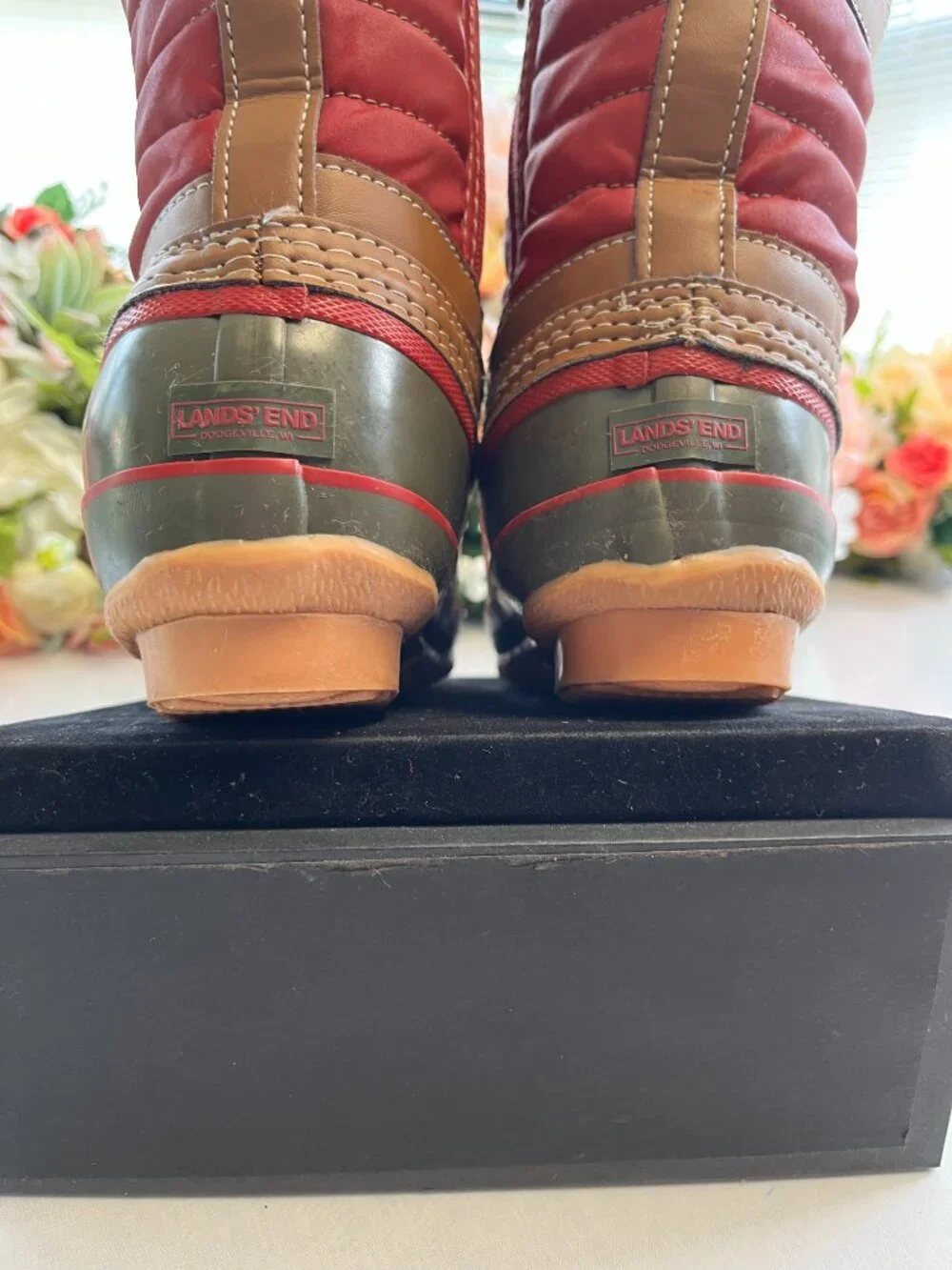 Lands’ End Kids Snow Boots Size 2M Red Olive Brown